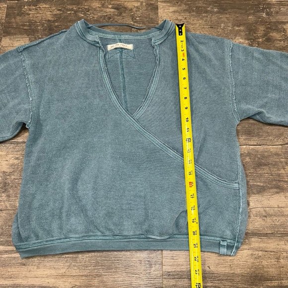 We The Free Anyway Top Distressed Deep Teal Wrap Raw Edge Deep V Extra Small - Picture 7 of 9